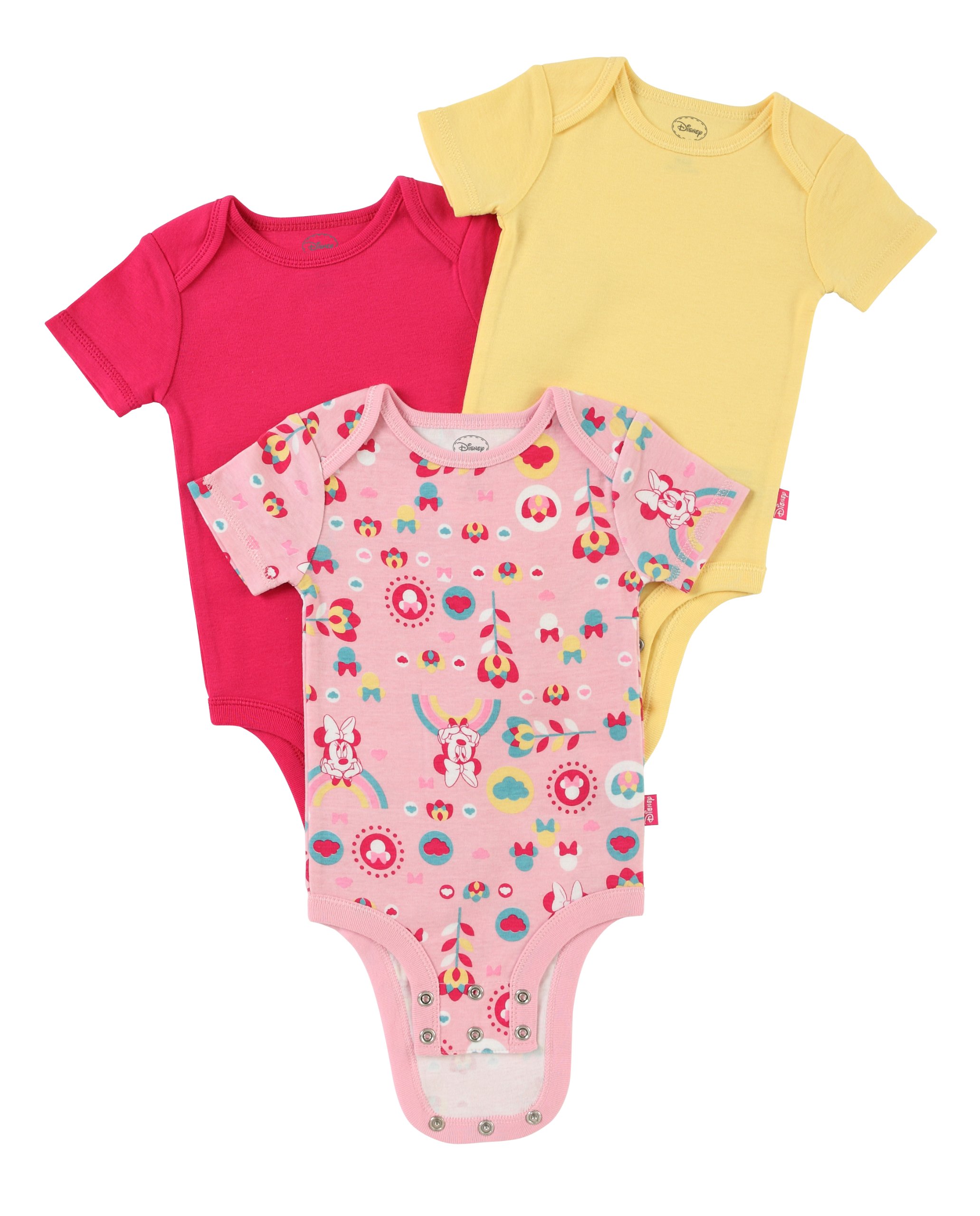Body coccolone con Grow an Inch Snaps, Minnie Mouse Floral Rainbow 3 Pack, Pink / Yellow / Fuschia, 0-3 mesi
