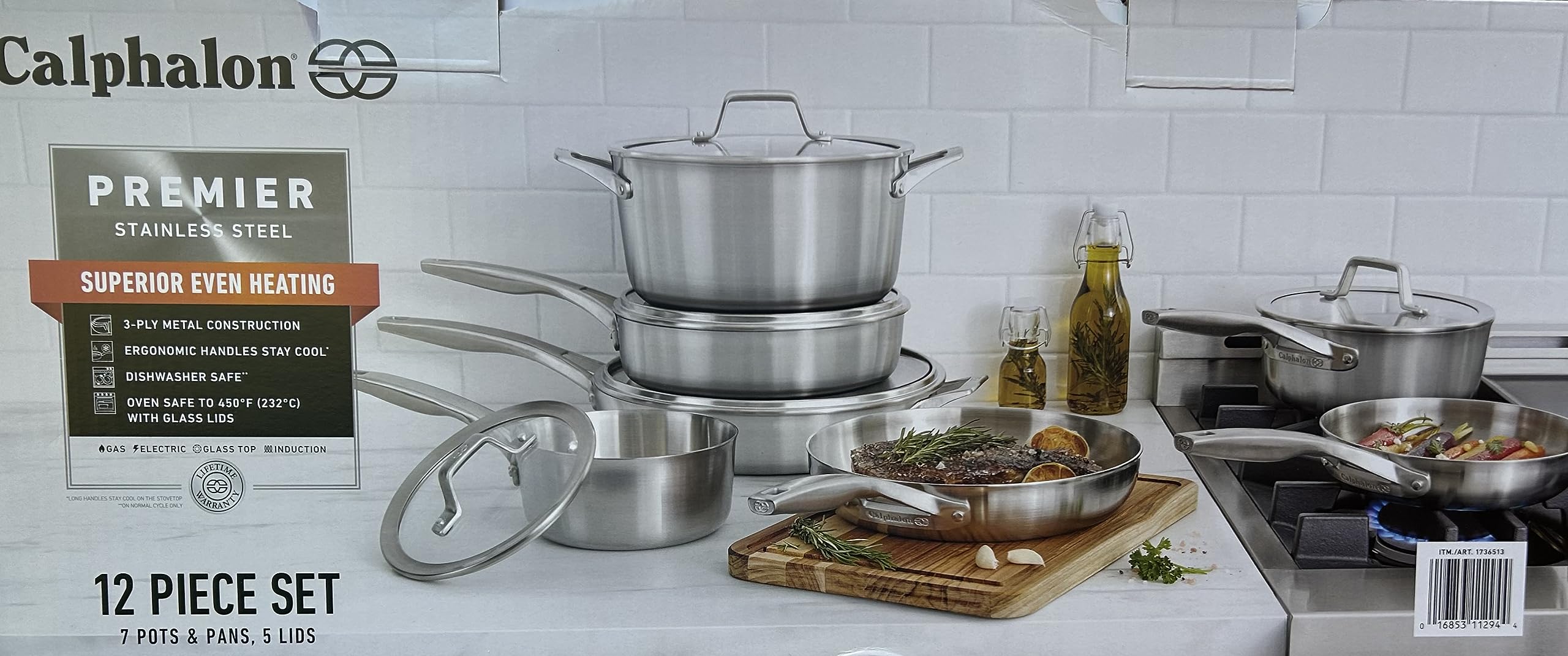 Calphalon Premier Stainless steel superior even heating. 3 Ply metal