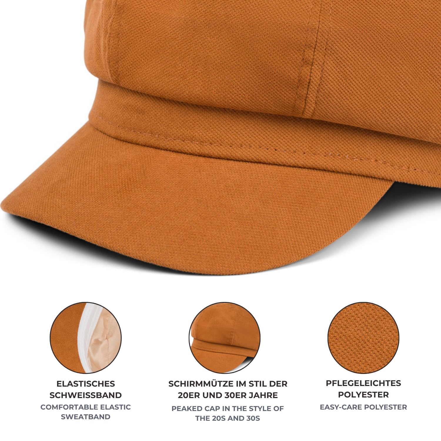 styleBREAKER Ladies Soft Fabric Balloon Cap, Peaked Hat Vintage Style, Bakerboy Slider Cap, Newsboy Cap 04023086