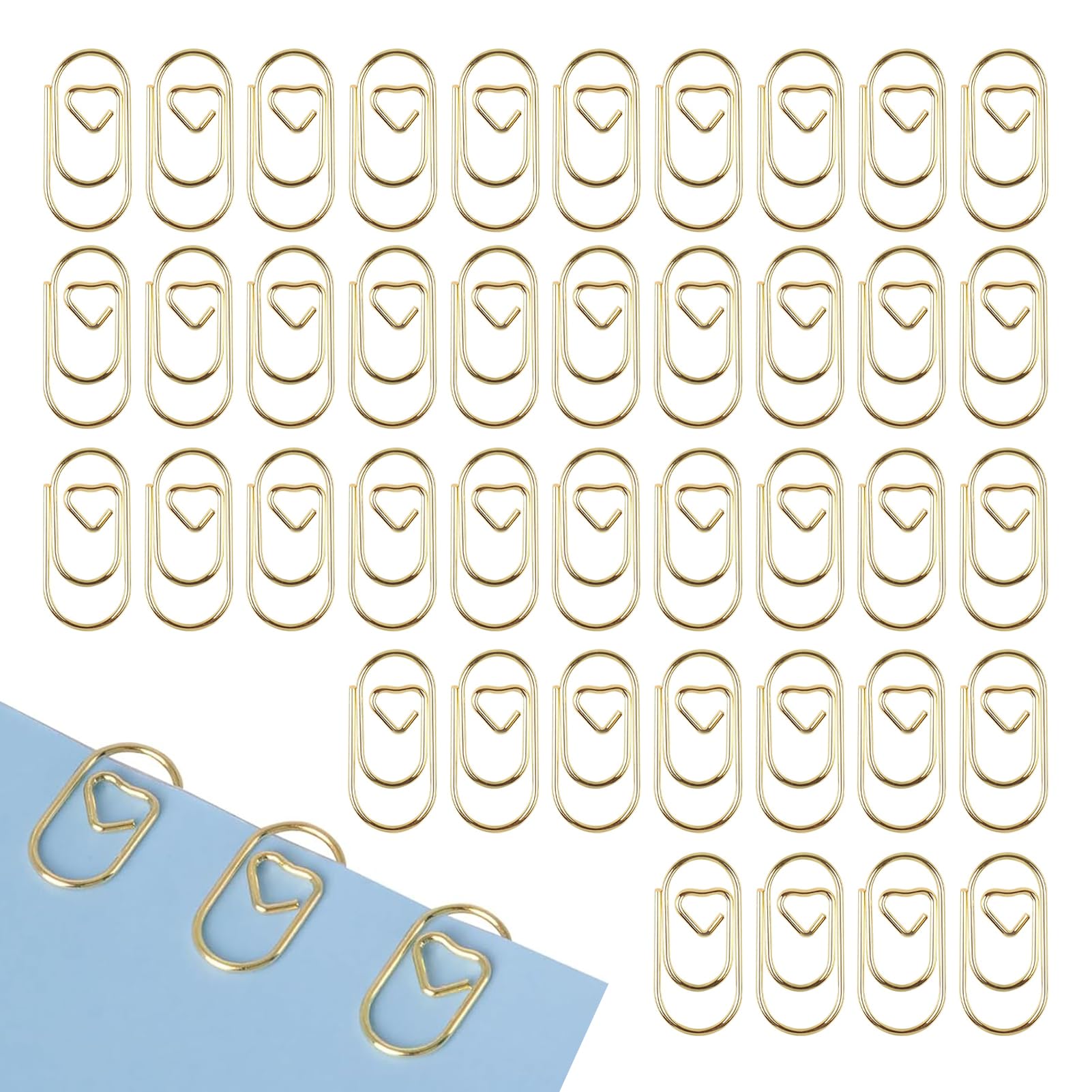 50Pcs Gold Paper Clips, Small Heart Shaped Paper Clips for Document Organizing Postcards Decorating, Metal Paperclips for Offices Classrooms