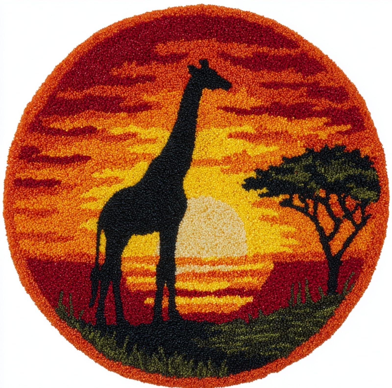 WallustrioaW Latch Hook Kits for Kids and Adults,Sunset View of Giraffe,DIY Latch Hook Rug Kit,Carpet Making Crochet Needlework Crafts for Home Decor,50x50cm