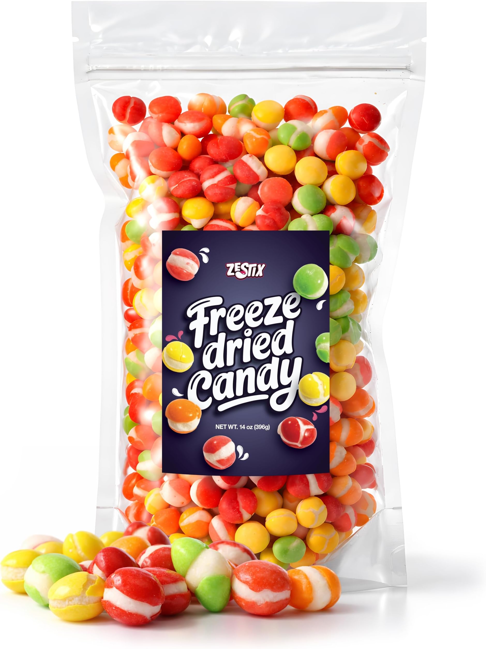 Freeze Dried Candy 14 oz, Rainbow Crunchy Candy Bites, Light & Crispy Sweet Snack, Resealable Party Size Bag, Dessert Topping Treat for Kids and Adults
