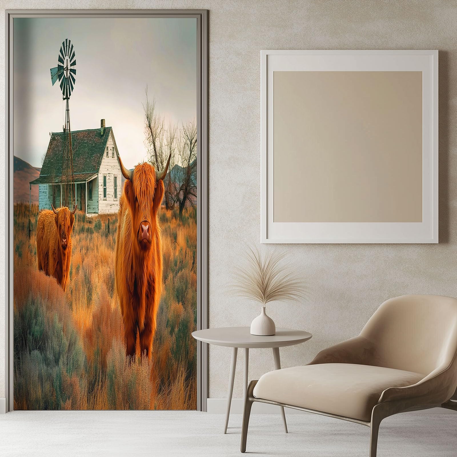 Realismus naklejka na drzwi, wiejska krowa, tapeta na drzwi dla dzieci, do sypialni, 90 x 200 cm (szer. x wys.) naklejka na ścianę, fototapeta, dla dzieci, dekoracja pokoju