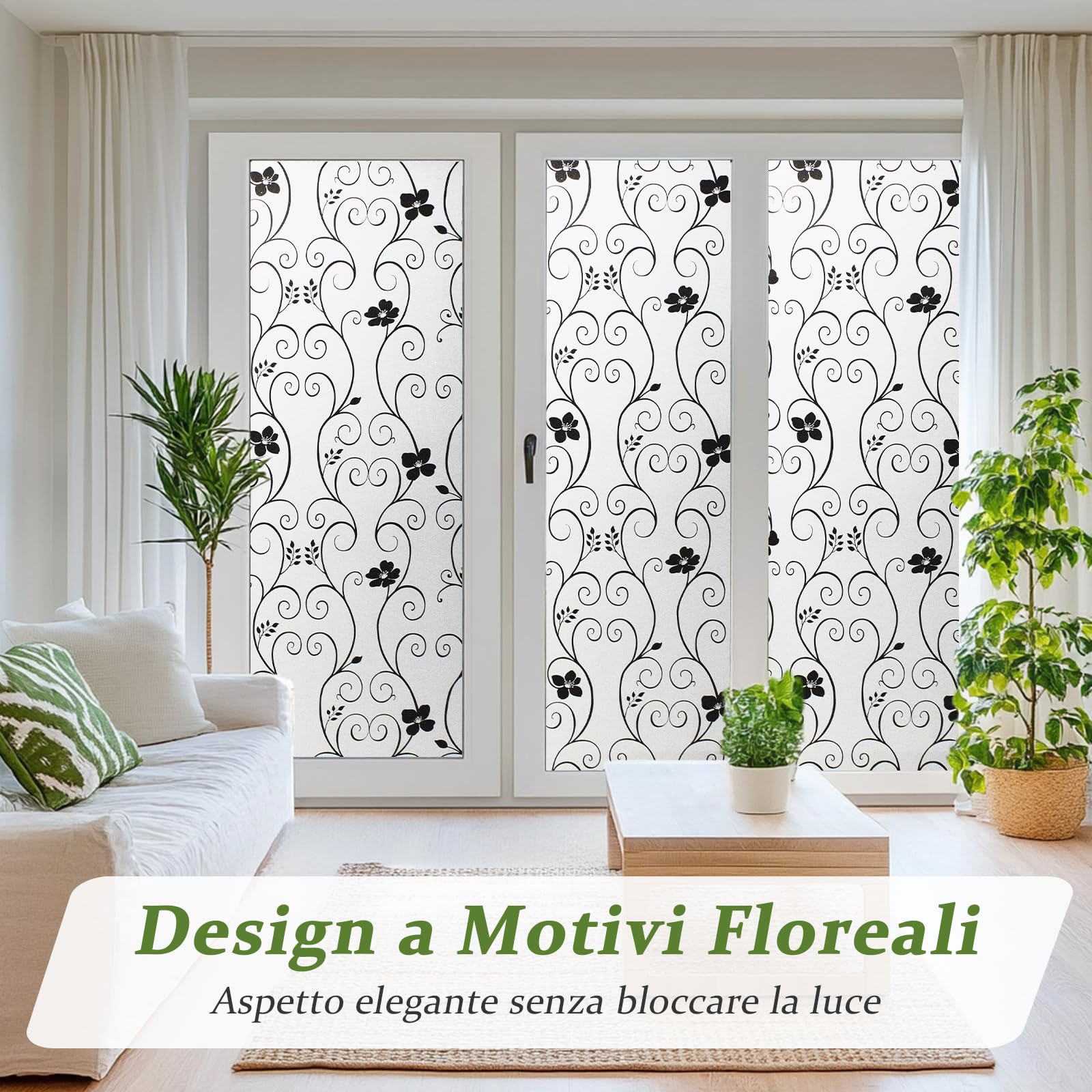 Pellicola Opaca Per Vetri - Adesiva Privacy Con Motivo Fiore, Anti-UV Per Cucina E Ufficio