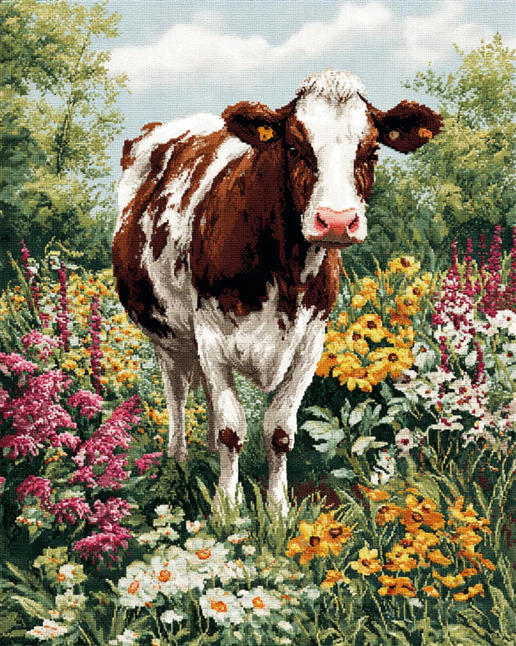 RKFLGEW DIY Embroidery Beads Set Cows and Flowers 40x50cm
