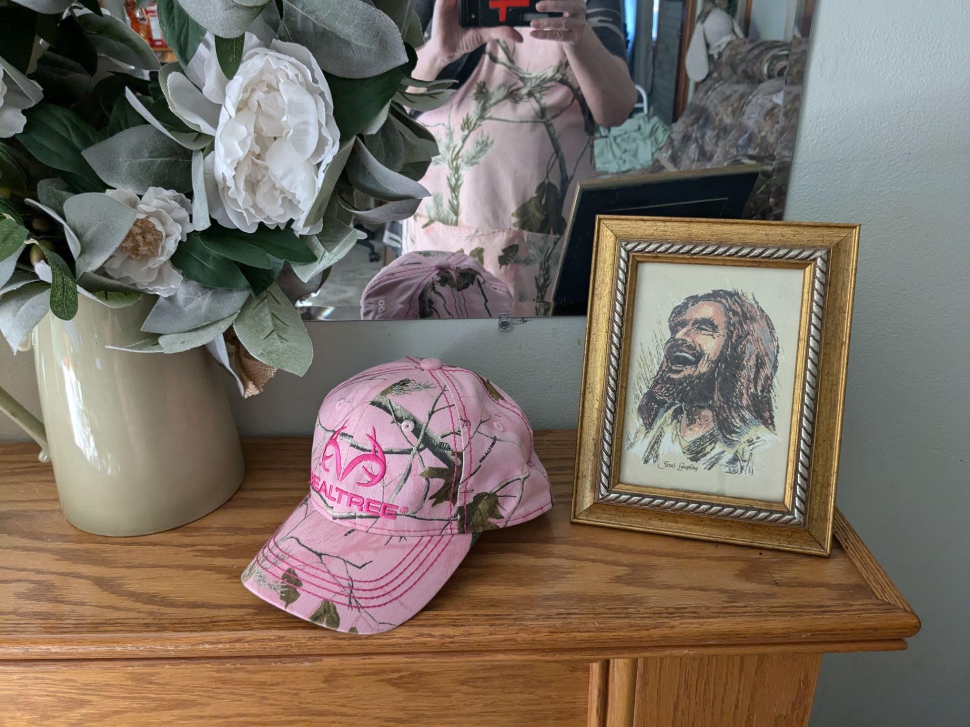 Realtree AP Damenmütze mit pinkem Camouflage-Logo, Schweißband, Stickerei, Klettverschluss hinten, leicht strukturiert, Ap Pink, Einheitsgröße