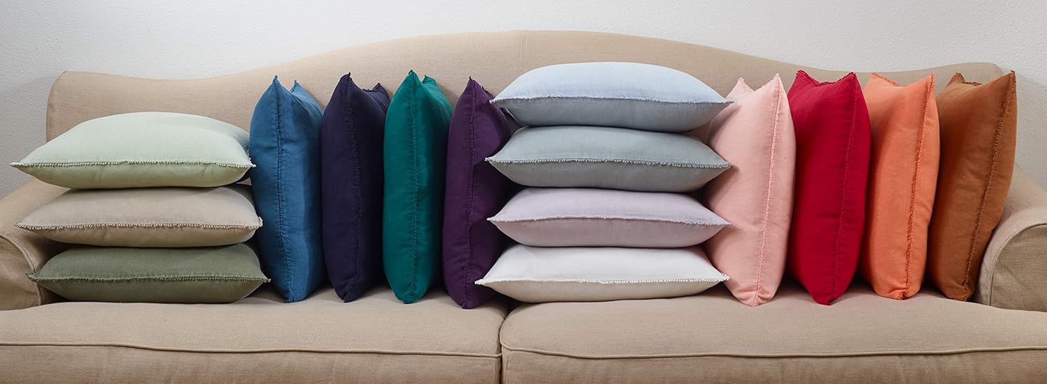 SARO LIFESTYLE 15063.LV20S Pompom Design Stone Washed Linen Down Filled Pillow, Lavender, 20"