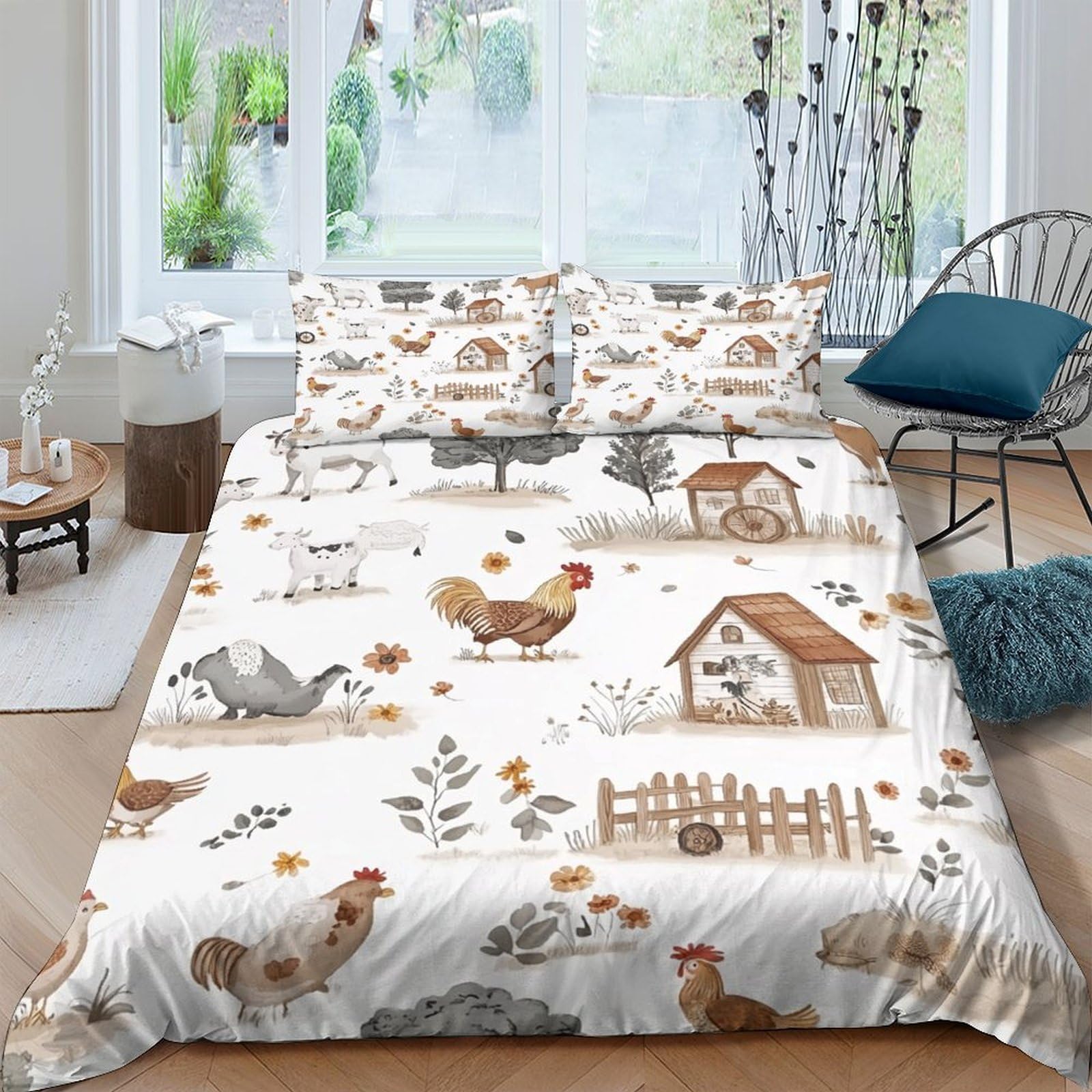 Ctjqhvkz Style-2 3D Printed Farm Animals Fitted Sheet Microfiber Soft Countryside Chicken Mattress Cover For Bedroom Dorm Decor Single（135X200cm）