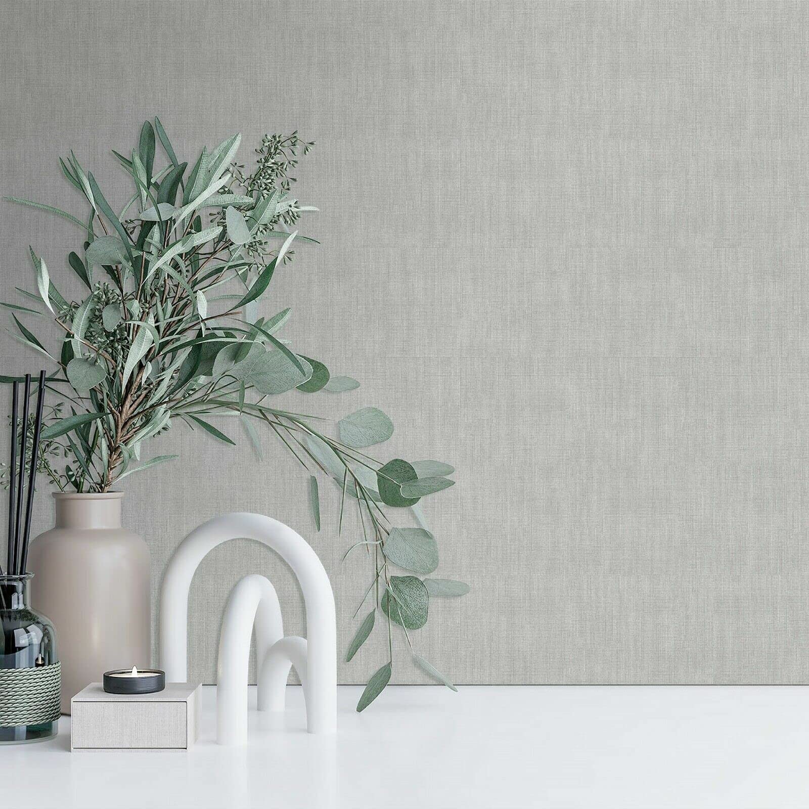 Sophie Laurence Sample - Linen Grey Plain Linen Effect Minimalist Matte Finish Textured Wallpaper - Free Match (Sample - Linen Grey)
