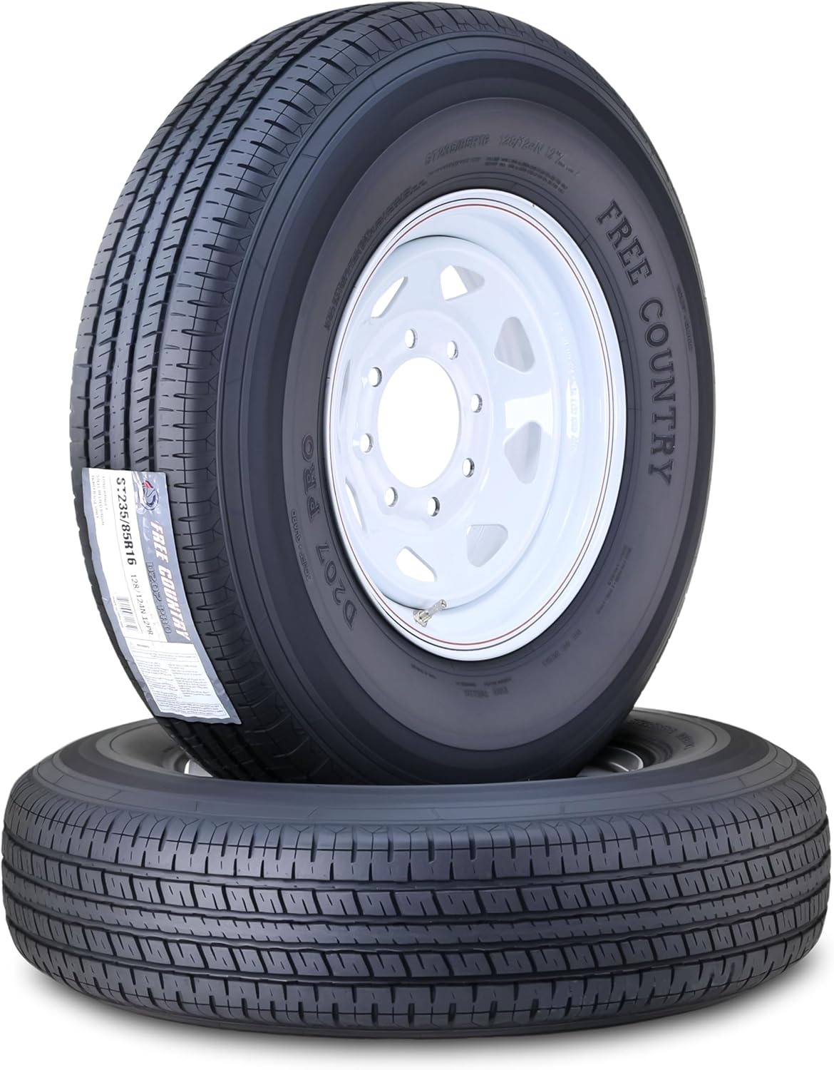 Free Country Trailer Tire Wheel Assembly ST205/75R14 8-Ply D 105N 5 Lug on 4.5" PCD White Spoke Wheel, SET 2