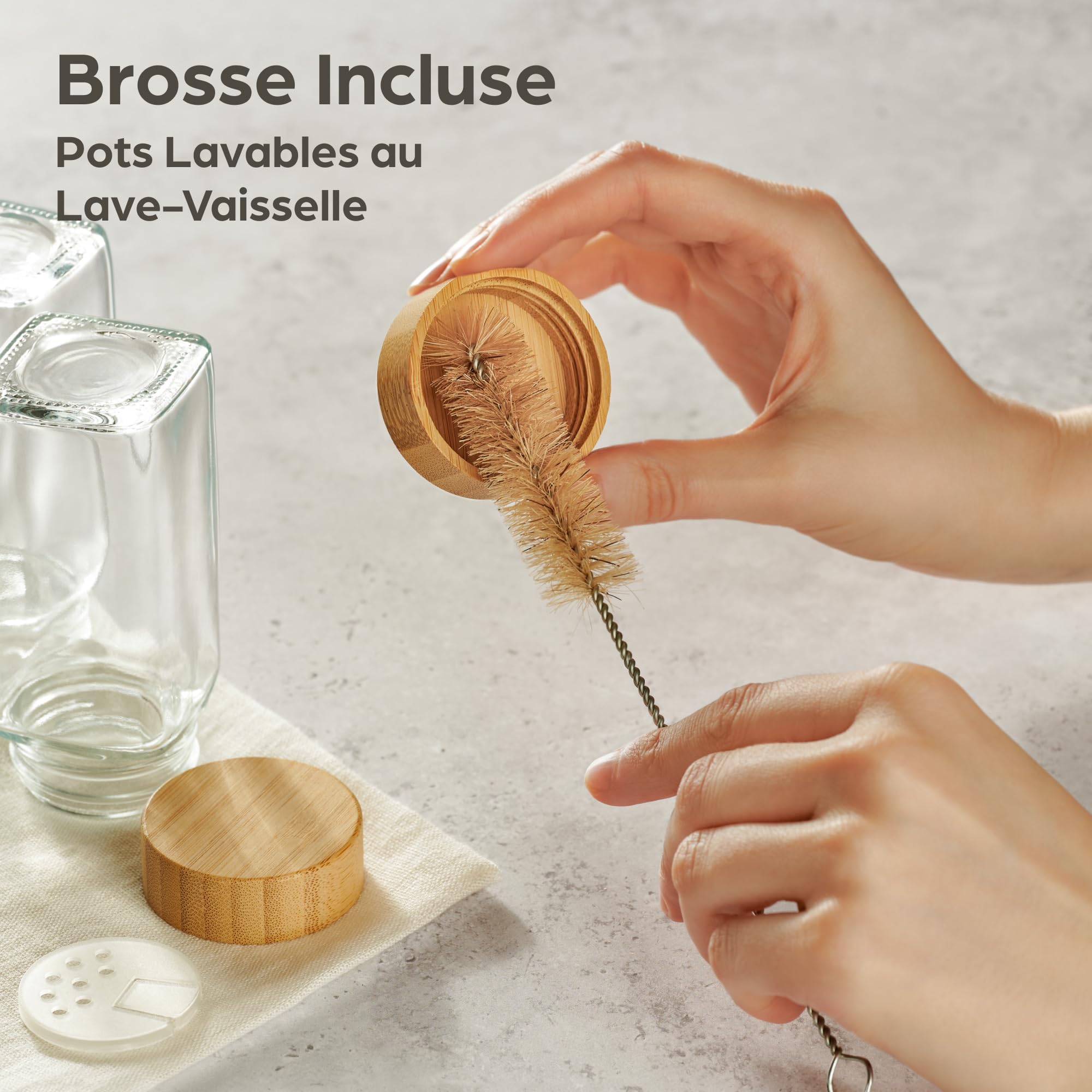 Praknu Pot à Épices avec Étiquettes Réutilisables - Lot de 12 x 120ml - Hermétiques - Faciles à nettoyer - Inclus Brosse de Nettoyage & Cuillère en Bois - Bocaux à Épices