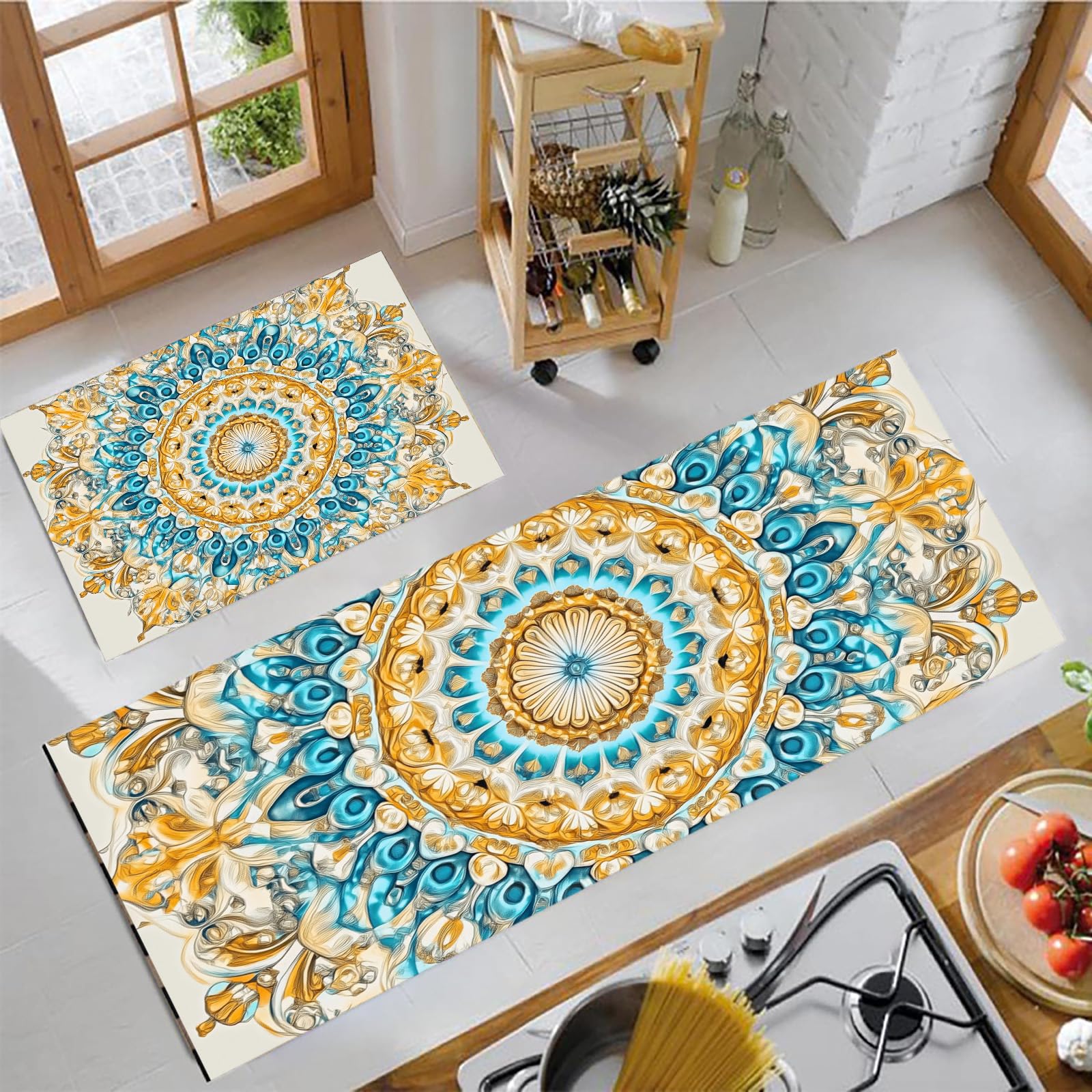 Tapetes de cocina antifatiga de mandala azul para dar confort y estilo a tu hogar u oficina