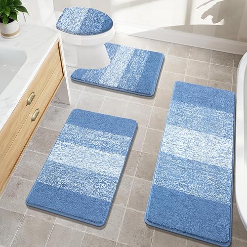 Miniatura 10 de Bsmathom Juegos de Alfombras de Baño de 4 Piezas con Cubierta para Inodoro, Tapetes de Baño de Microfibra Absorbente para Baño, Tapete de Baño Café