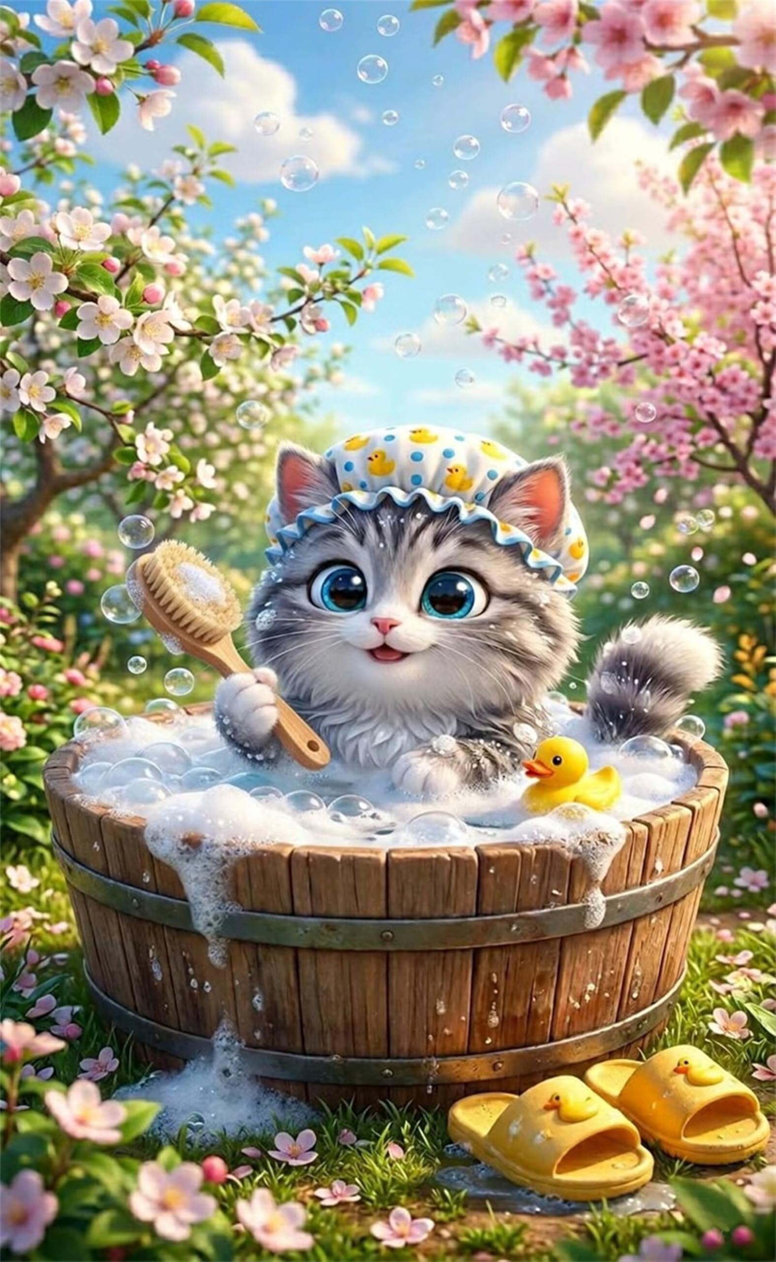 Diamond Painting Primavera, Diamond Painting Kit para Adultos, 26x33 inch Gato de jardín 5D Square Kit Completo de Pintura de Diamante, DIY Bordado de Cristal, Punto de Cruz para Decoración de Pared