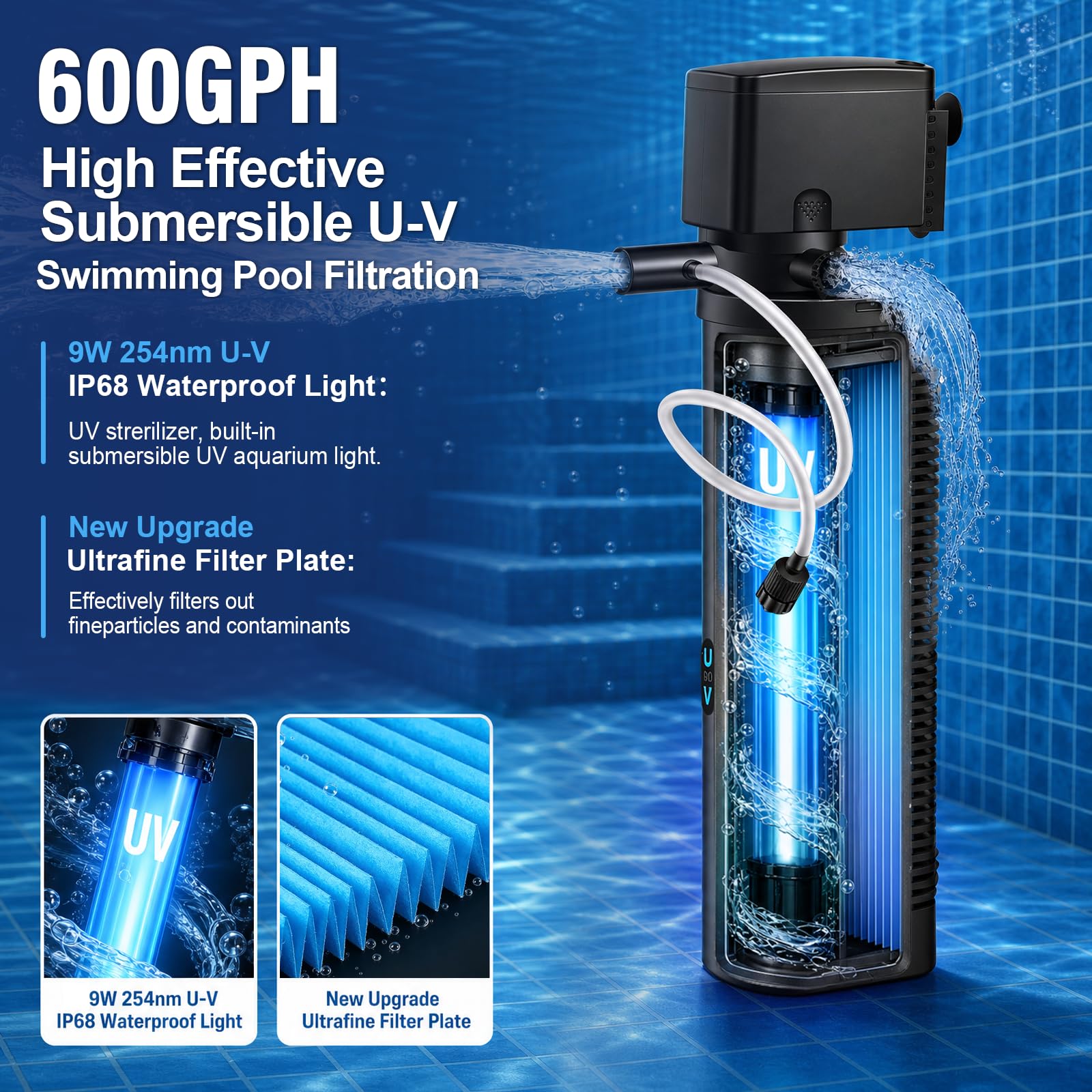 COOSPIDER Pool Filter with UV Light -4
