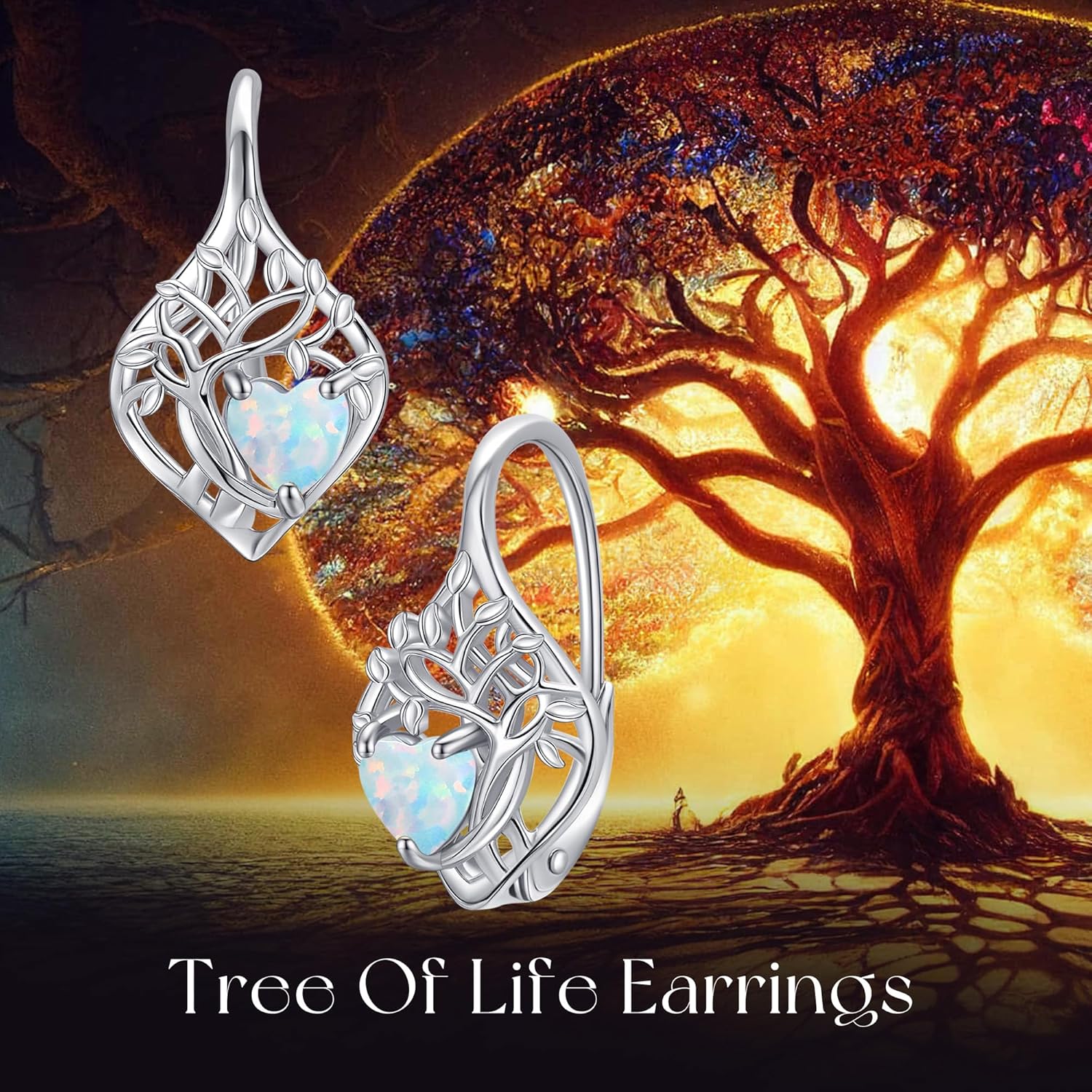 Tree of Life Earrings Sterling Silver Created Opal Earrings Tree of Life Jewelry Gifts for Women - Image 6