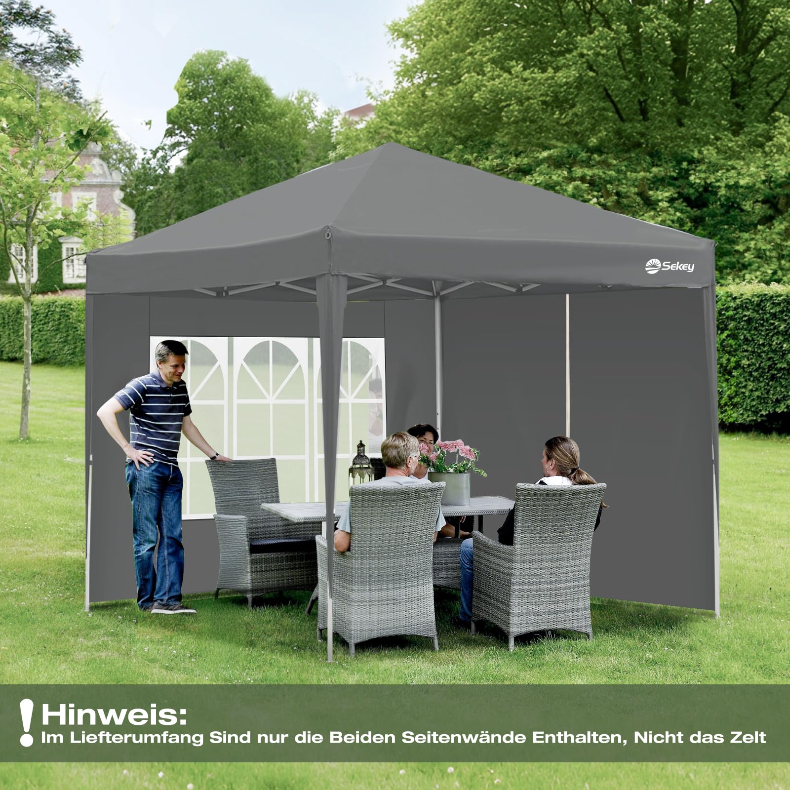 Sekey 2PCS Seitenwände für Pavillon 3x3 Wasserdicht Winterfest, Seitenwände für Pavillon Partyzelt Gartenzelt 3x3m, 1 Fenster 1 Tür, (Grau, 1 Fenster 1 Tür)