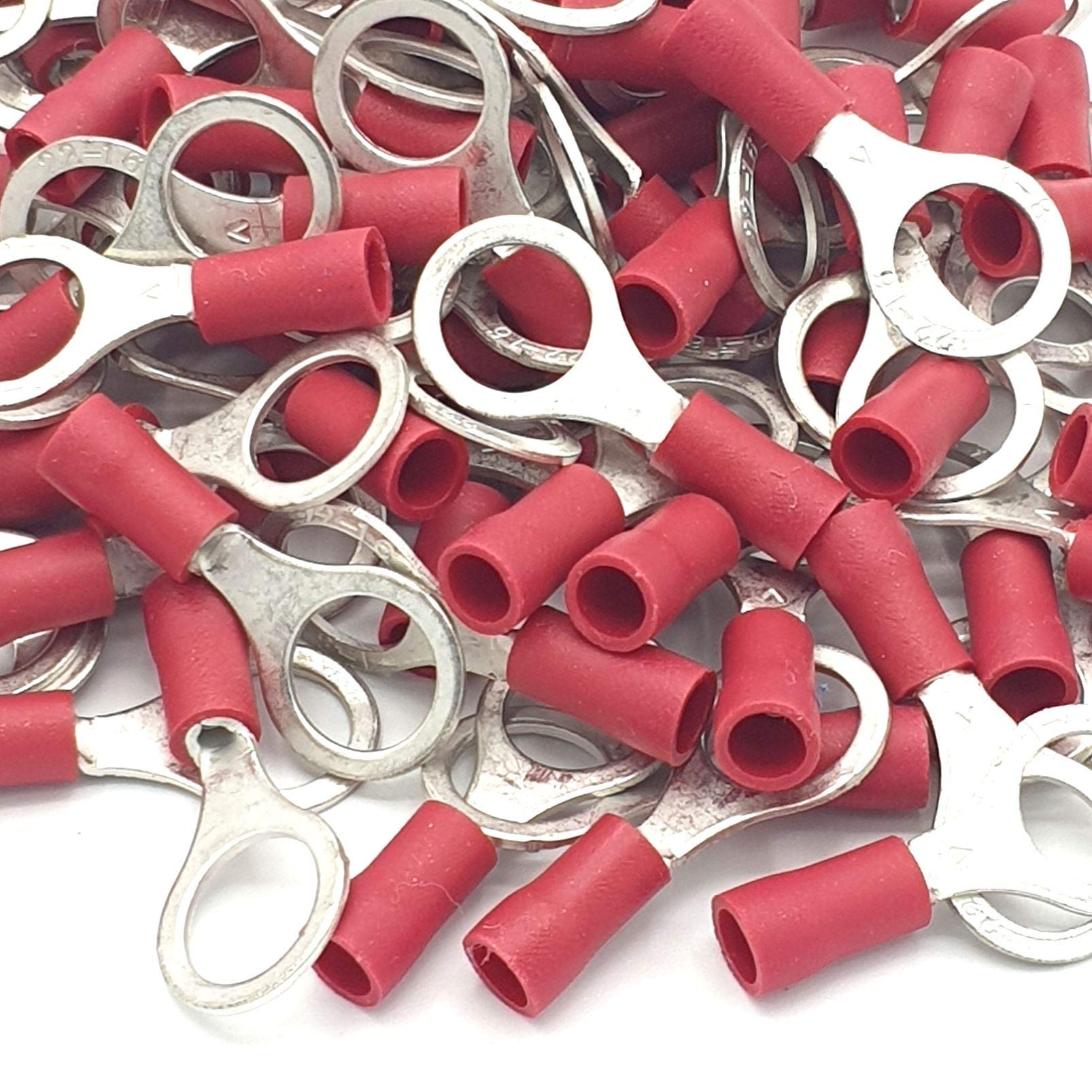 100pcs Red Insulated Crimp Ring Terminals 8.4mm Stud Size Connectors
