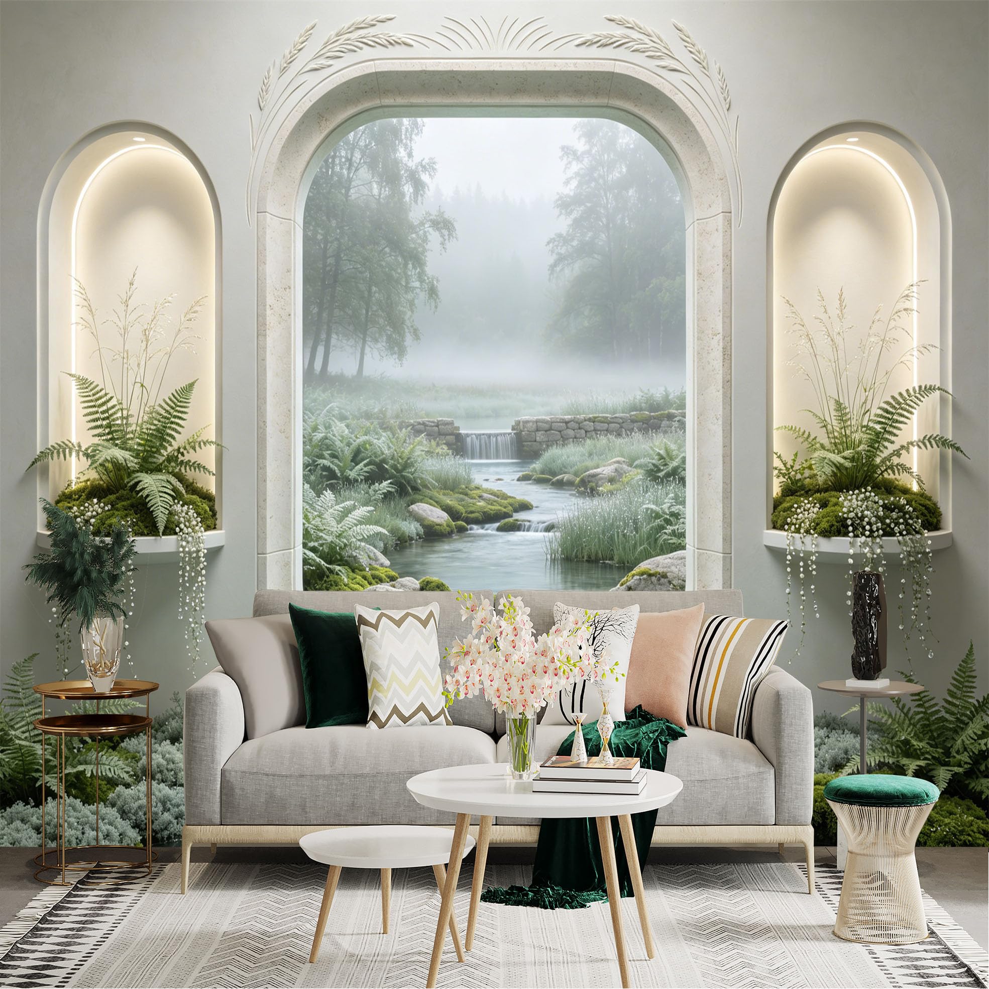 Lnzczhyre Dbh260521667 Custom Size Wall Sticker Mural， Misty Forest Stream With Mossy Stones， Serene Nature Landscape， For Wall Decoration， Peelandstick Wall Decals.