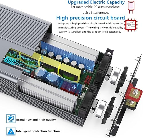Miniatura 8 de EGSCATEE Inversor de onda sinusoidal pura de 4000 vatios (pico) 8000 W convertidor de 12 V a 110 V, con 4 salidas de CA, 2 puertos USB, indicador de