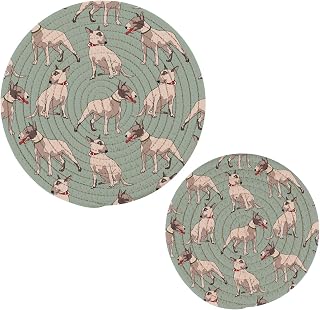 susiyo Dogs Bull Terrier Trivets Mats Potholders Set Round Cotton Trivets Hot Pot Holders Set of 2 Coasters Hot Pads Table Mats for Hot Dishes Pans Pots Teapot
