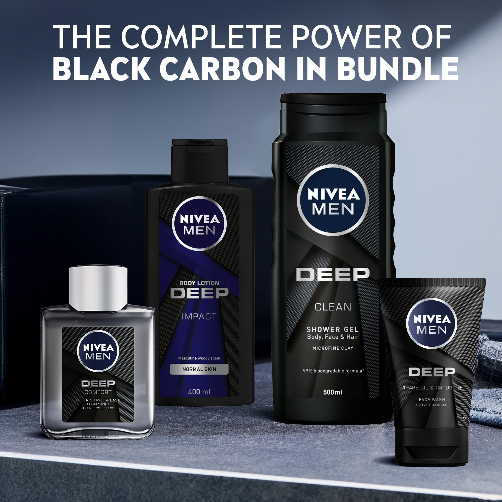NIVEA MEN Deep Bundle Gift Pack, Face Cleanser 100ml, After Shave