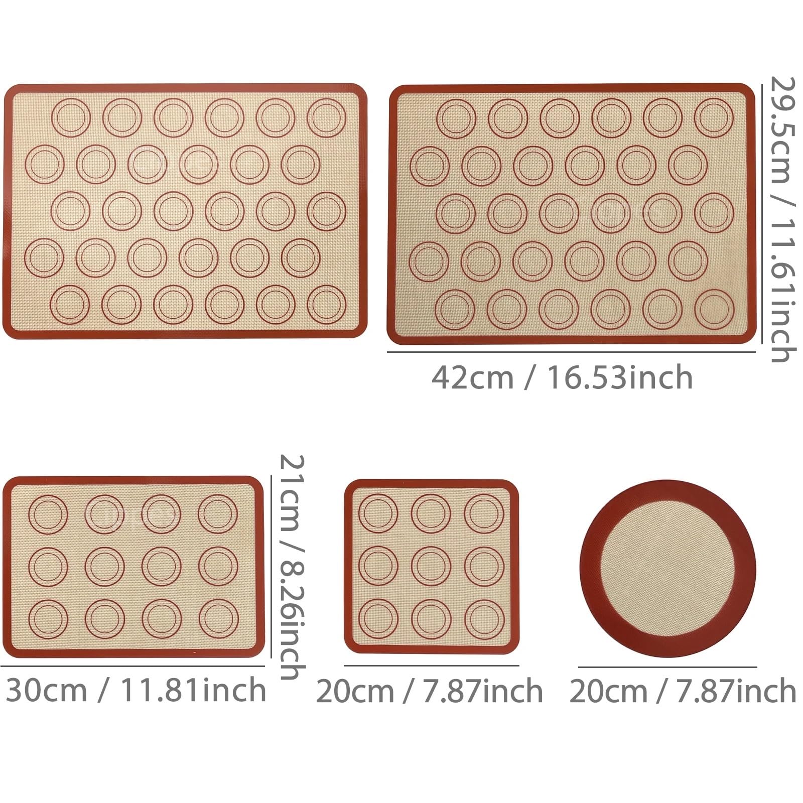 5-teiliges Silikon-Backmatten-Set, antihaftbeschichtet, wiederverwendbar, hitzebeständig, for Backofen, Heißluftfritteuse, for Backen von Keksen, Macarons, Brot, Gebäck für Teig(Type B)