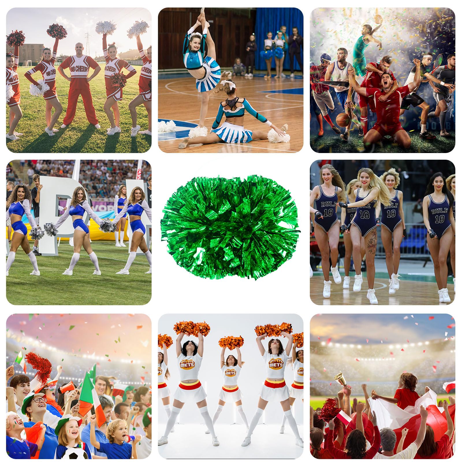 Pompony Cheer 26 szt. z uchwytem, ręczne pompony drużynowe cheerleaderek do drużyny sportowej, gier duchowych, na imprezę taneczną dla dorosłych (zielone)