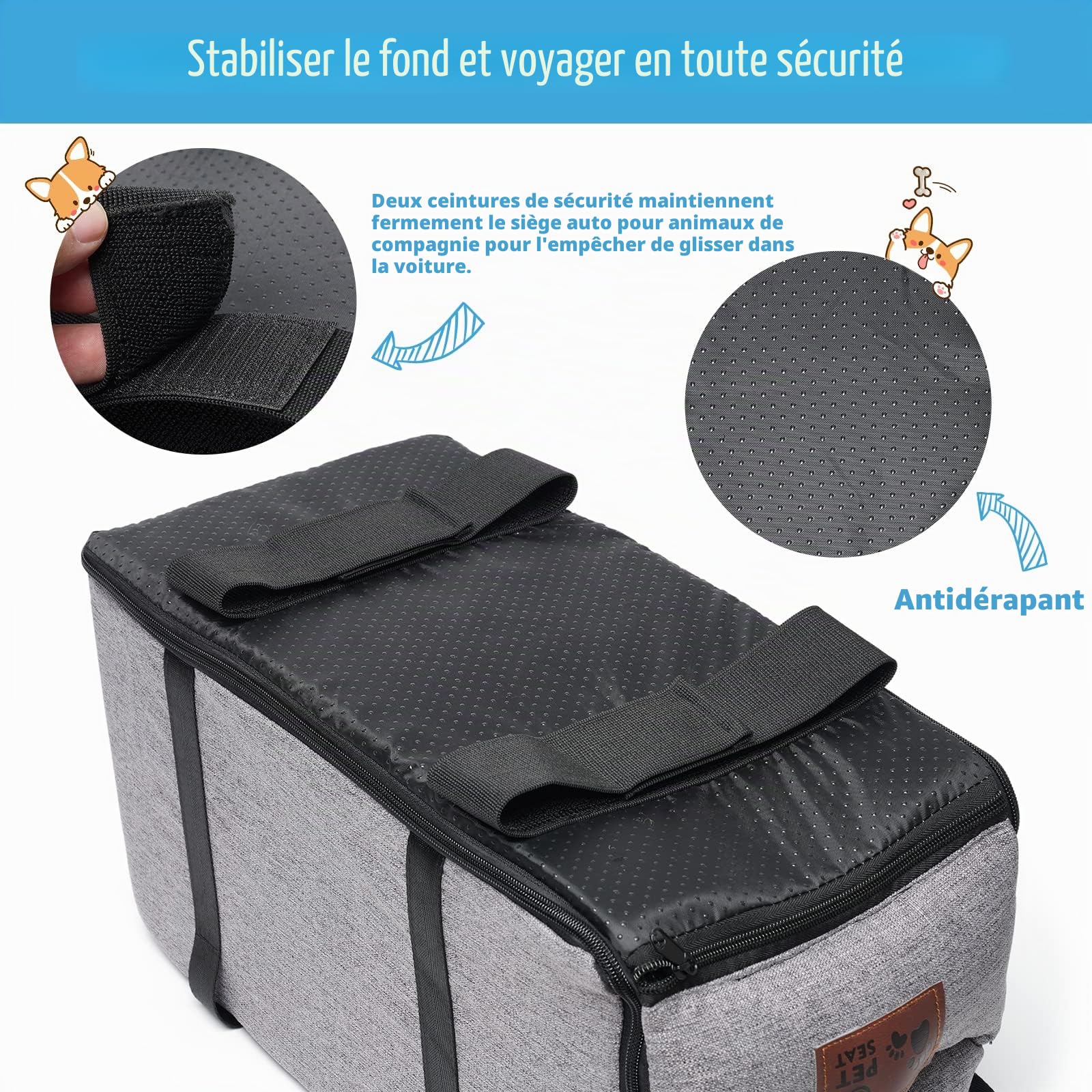 Siège de voiture pour chiens de petite taille, siège rehausseur de voiture amovible et lavable pour petits animaux jusqu'à 6.1 kg, console centrale, chiens et chats, maison, voyage (gris)