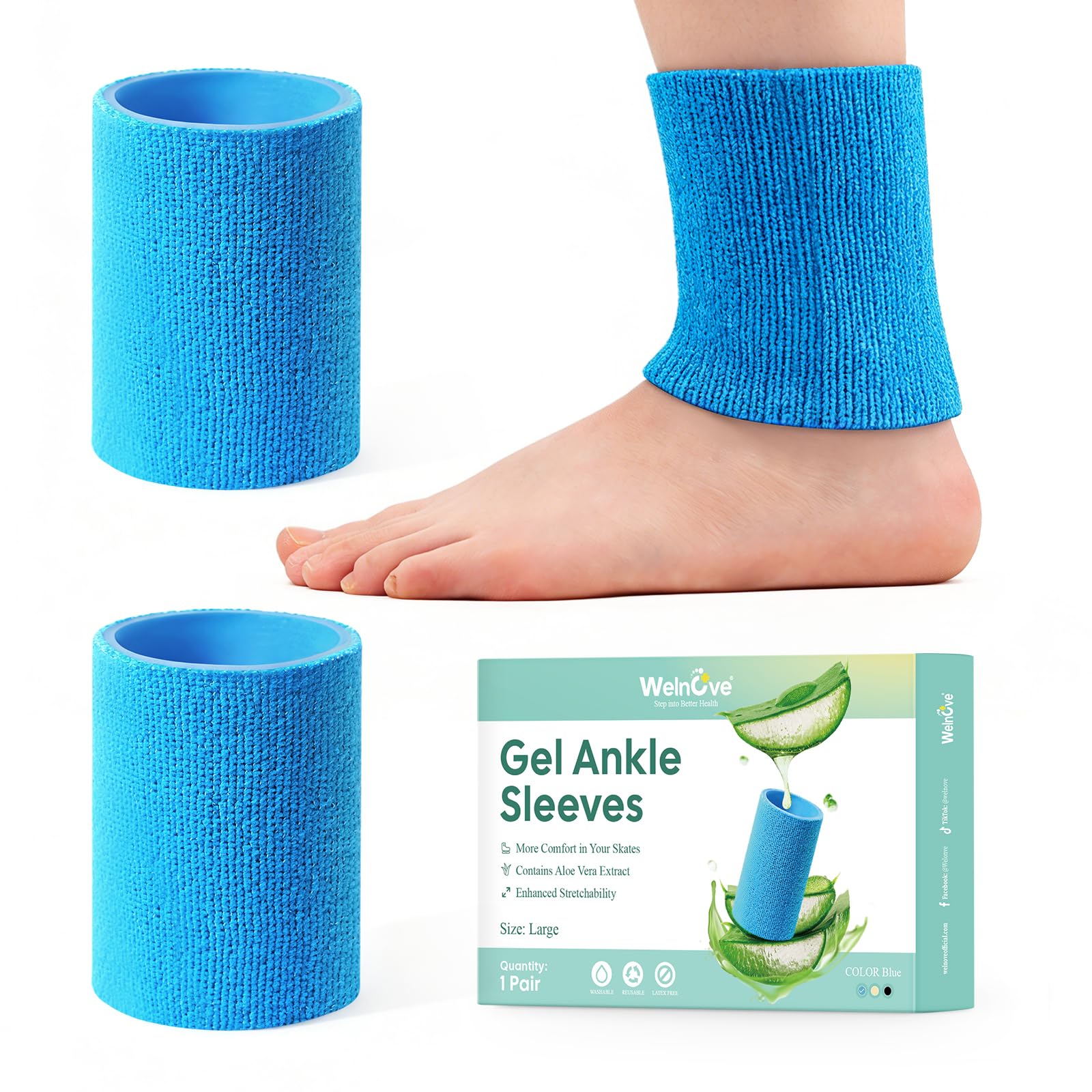 Welnove Ankle Gel Sleeves, Aloe Vera Infused Skate Socks for Figure Skating Riding Ski, Ankle Protection Foot Support Socks