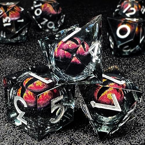 Miniatura 3 de HAOMEJA Juego de dados DND de resina de ojo de dragón D&D, 7 piezas de resina de borde afilado con bolsa de dados de ojo de dragón, dados