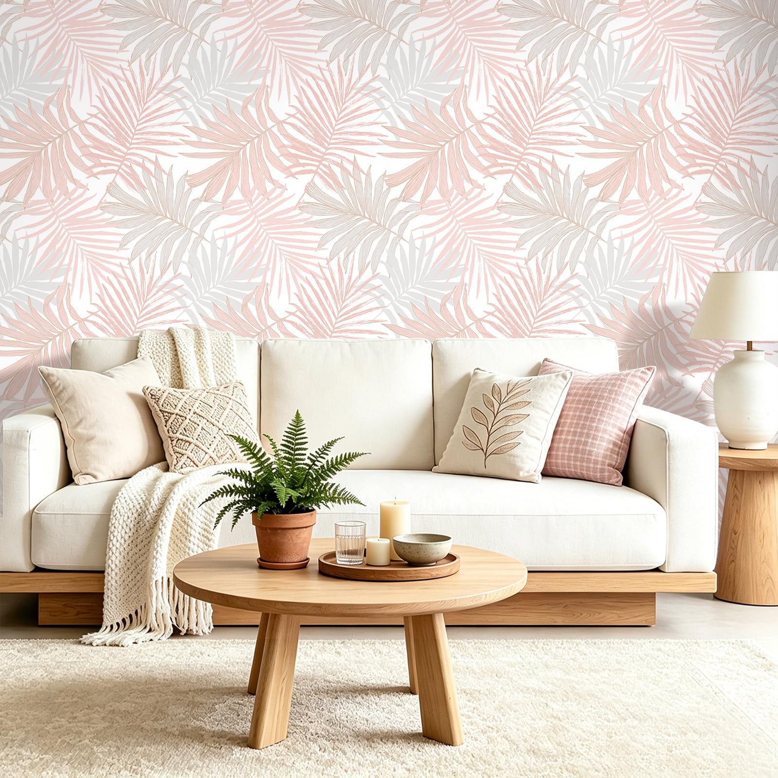 FunStick 44.5CMx9M Papel Pintado Autoadhesivo Pared Hojas Palmera Rosa Papel Adhesivo para Muebles Dormitorio Salón Hojas Acuarela Rollo Vinilo Autoadhesivo Cocina Vinilos para Puertas Armarios Rosa