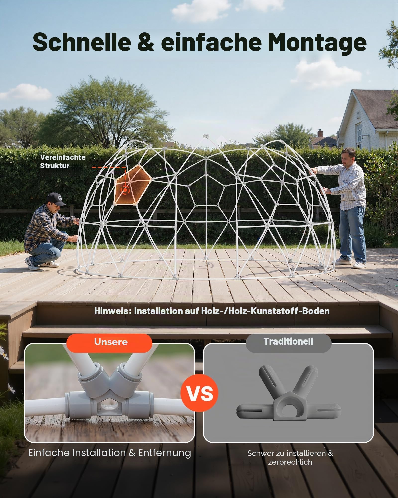 VEVOR Gartenkuppel, 3,6 x 2,2 m großes transparentes Blasenzelt für 4–7 Personen, geodätisches Kuppelgewächshaus mit Fenster, PVC-Zelt für Hinterhof, Terrasse, Camping, Party, Hochzeit
