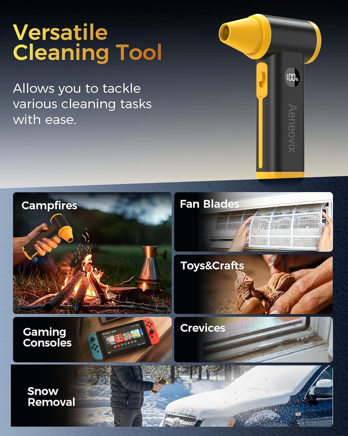 Compressed Air Duster, 130000RPM Super Power Cordless Electric Air Duster with Fast Charging, 8-Speed Adjustable Rechargeable Brushless Blower for Computer, Keyboard, Car, House and Outdoor Use - Image 4