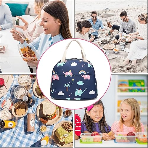 Miniatura 5 de Bolsa de almuerzo para mujeres y niñas, lonchera reutilizable con aislamiento térmico para adultos y niños, trabajo, escuela, picnic, playa Elefante