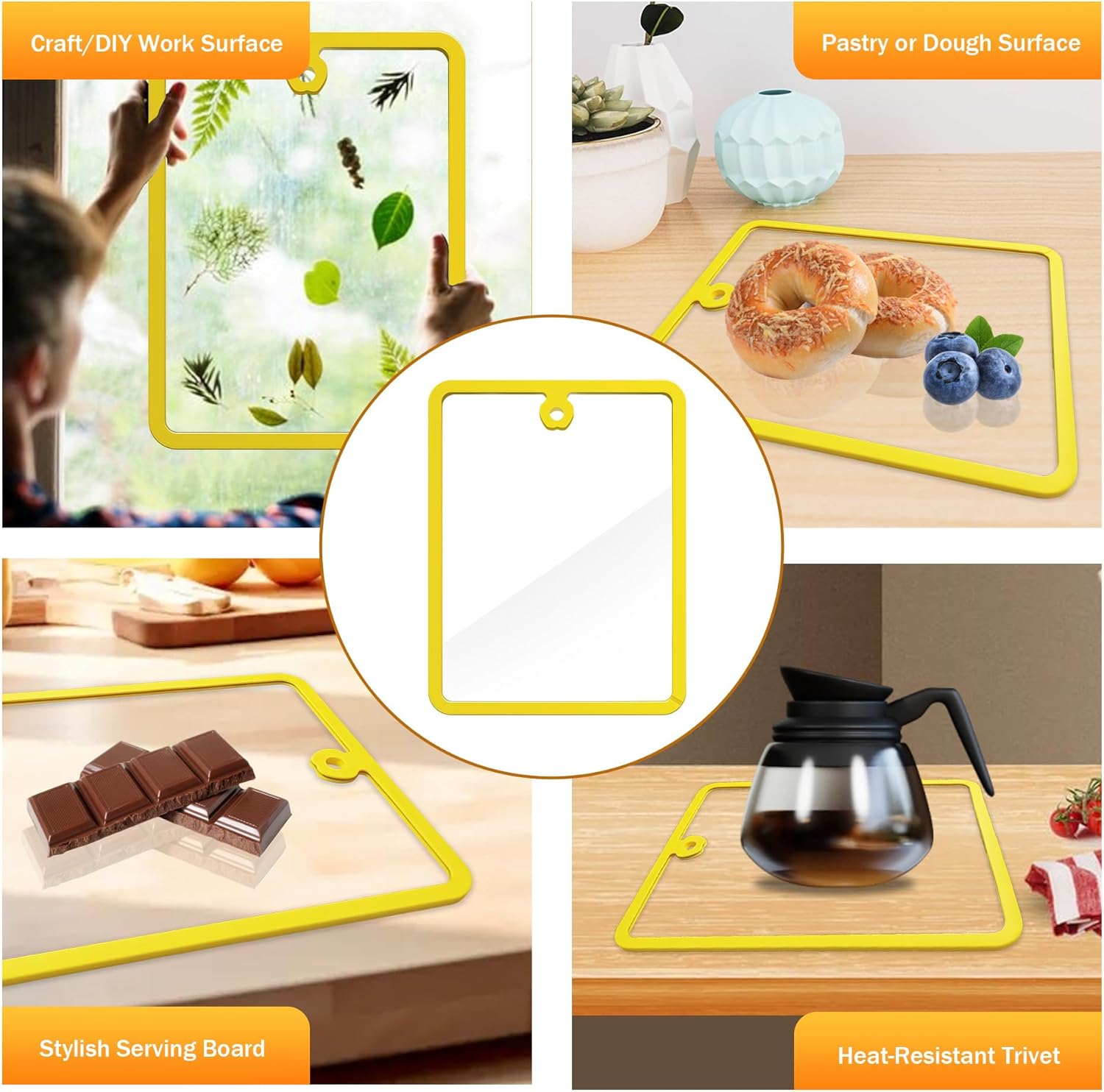 Glass Cutting Board for Kitchen,13 x 10"Clear Cutting Board for Countertop with Non-Slip Edges & Hanging Hole,Dishwasher,Heat Resistant, Scratch-Proof Chopping Board,Decor Gifts Meal Prep & Serving