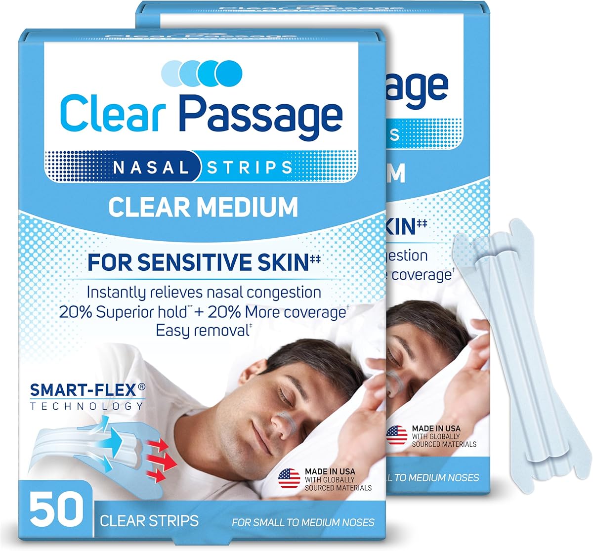 Clear Passage Nasal Strips Medium, 100 ct | Works Instantly to Improve Sleep, Reduce Snoring, &amp; Relieve Nasal Congestion Due to Colds &amp; Allergies