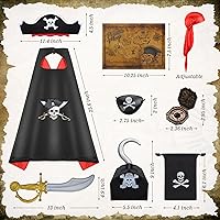 Vista 10 de HyDren Juego de 2 disfraces de capa pirata para niños, juego de rol de pirata, decoración de fiesta de Halloween, regalo para niños Principalmente