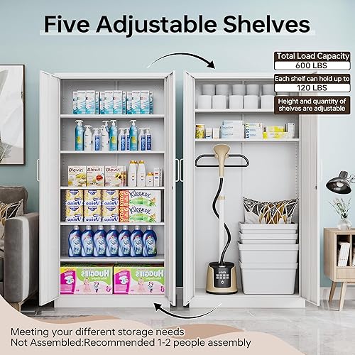 Miniatura 20 de Armario de almacenamiento de metal, gabinetes de garaje de 2 puertas, caninete de herramientas de utilidad de acero, caninetes de bloqueo corto con