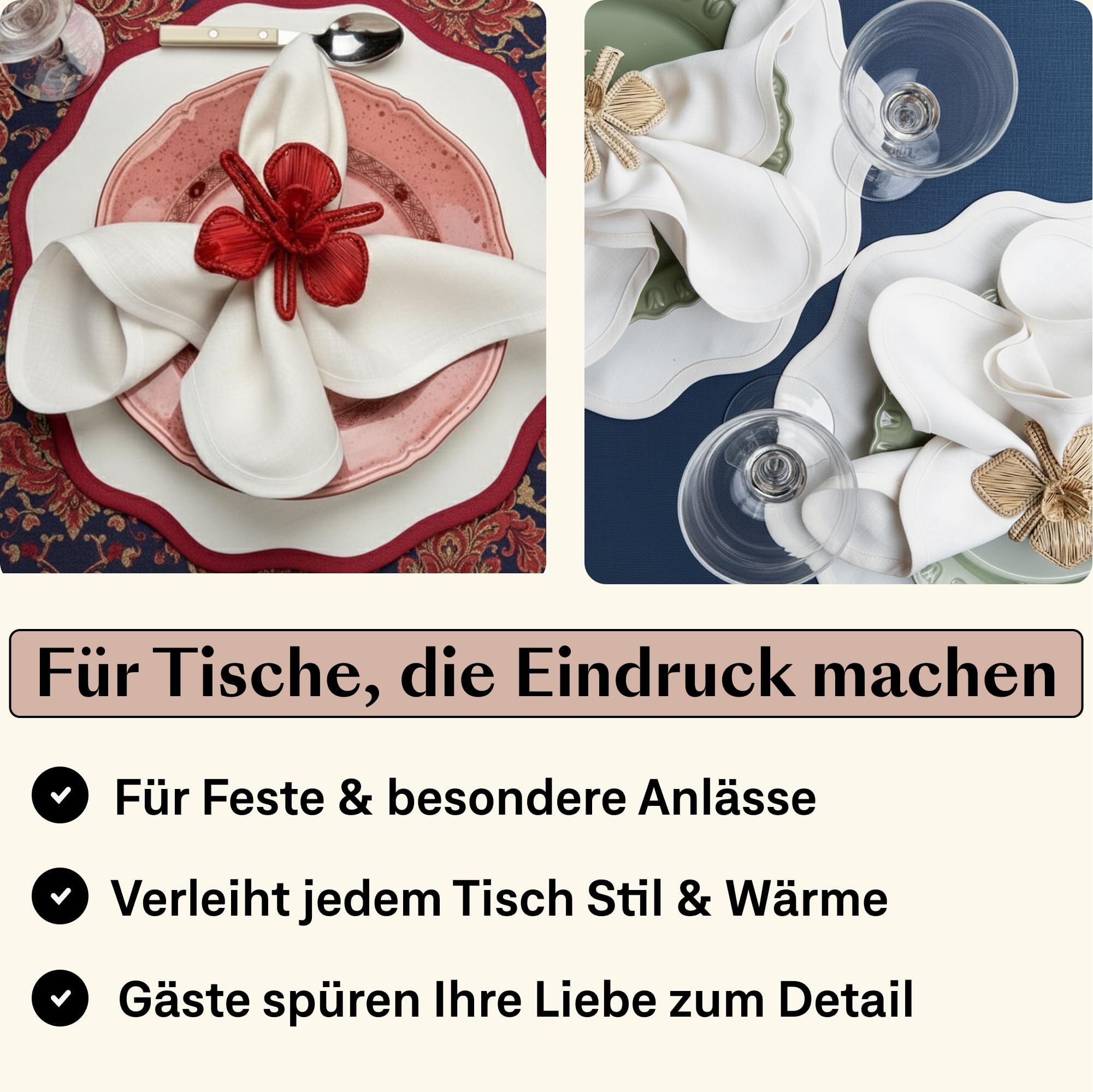 Lot de 12 serviettes en tissu - 45 x 45 cm - Blanc - Avec bord ondulé - En 100 % coton bio - Lavables pour mariage, baptême, anniversaire et Noël - Serviettes de table durables et élégantes