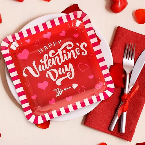 Miniatura 6 de Whaline 40 platos de papel para el día de San Valentín platos desechables en forma de corazón rojo y rosa vajilla decorativa para el día de San