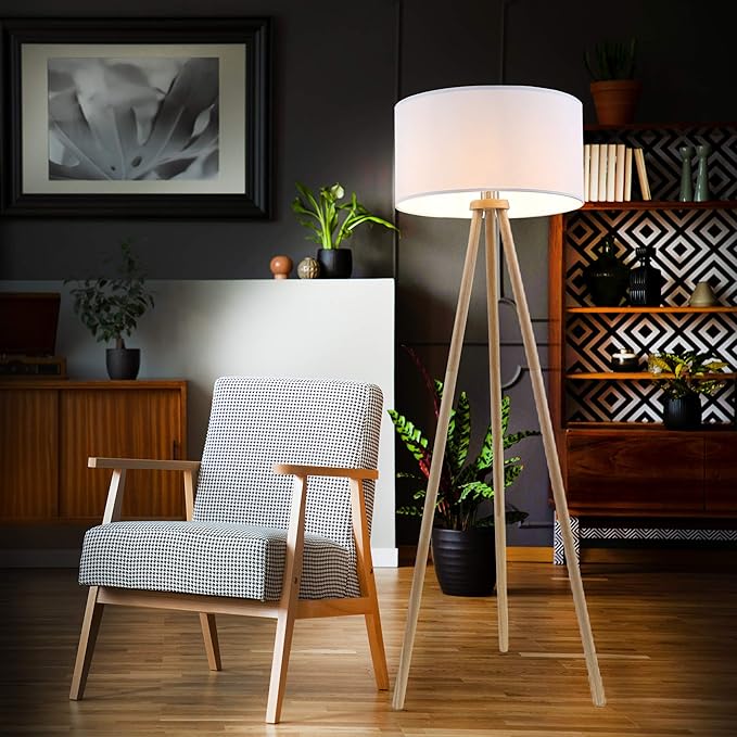 Briloner Briloner Leuchten - staande lamp, woonkamerlamp, stoffen kap in wit, E27, incl. snoerschakelaar, 455x1.480mm (DxH) photo 3