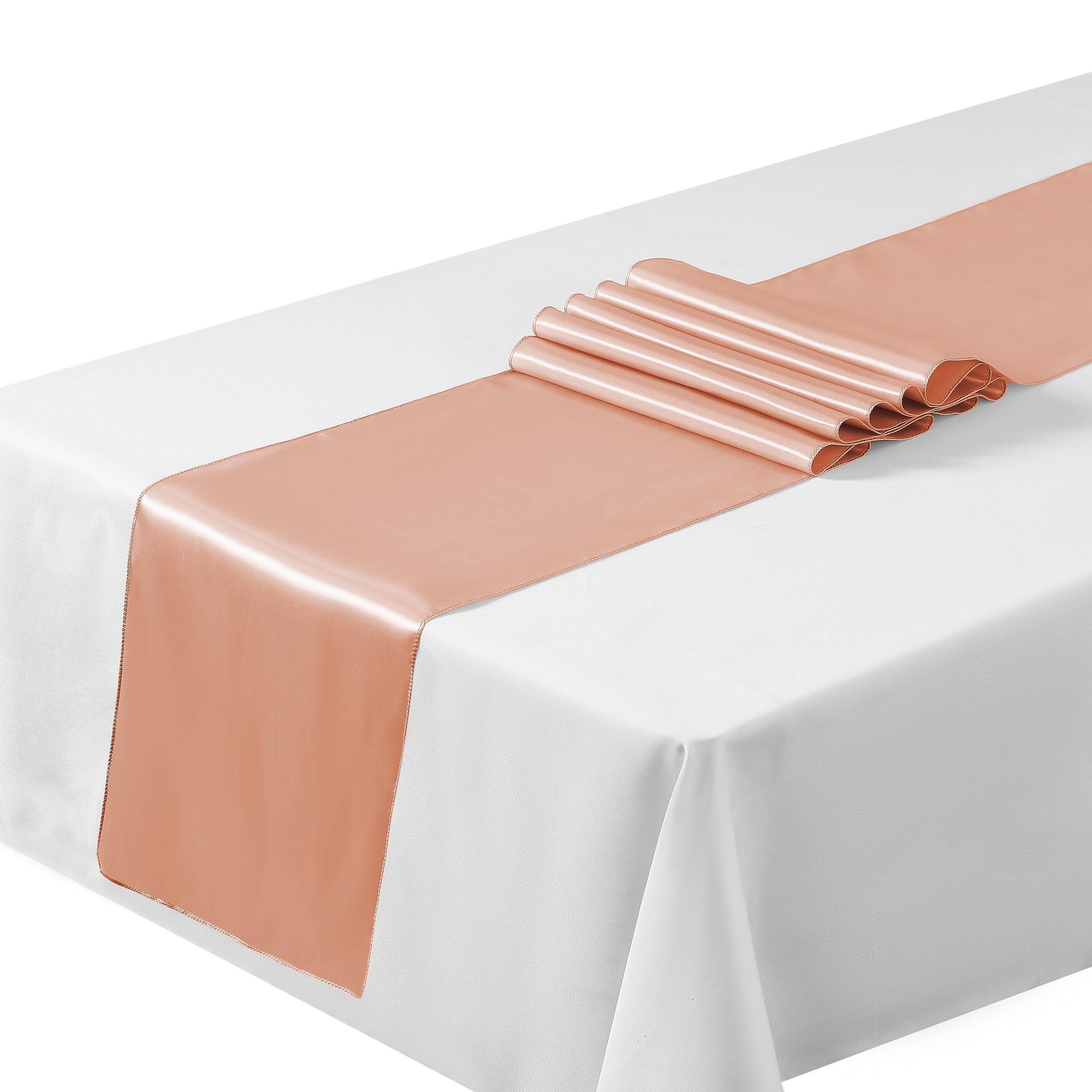 Satin Table Runners 12"x108"inch Chair Sashes Swags Wedding Party Table Decoration (5, Peach) …