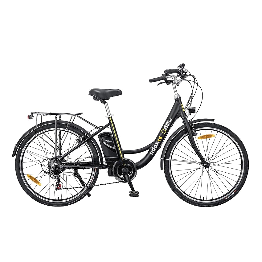Immagine del prodotto Nilox, E-Bike J5 National Geographic, Bici Elettrica a Pedalata Assistita, Motore Brushless High Speed a 5 Velocità da 250W e Batteria LG da 36 V, 10.4 Ah, Ruote da 26'' e Cambio Shimano 7 Marce