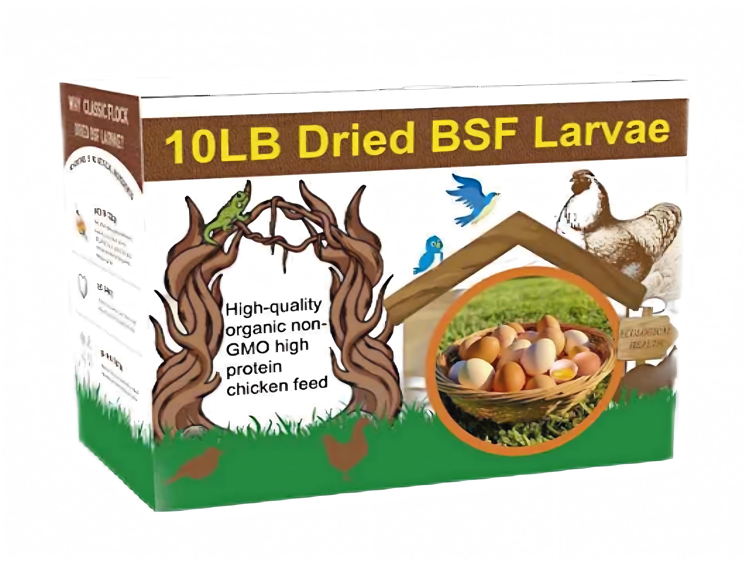 10lb Dried Black Soldier Fly Larvae Chicken Feed,100% Natural Non-GMO BSF Larvae,More Calcium Than Mealworms,High Protein Chickens Treats, Food for Wild Birds, Ducks, Laying Hens