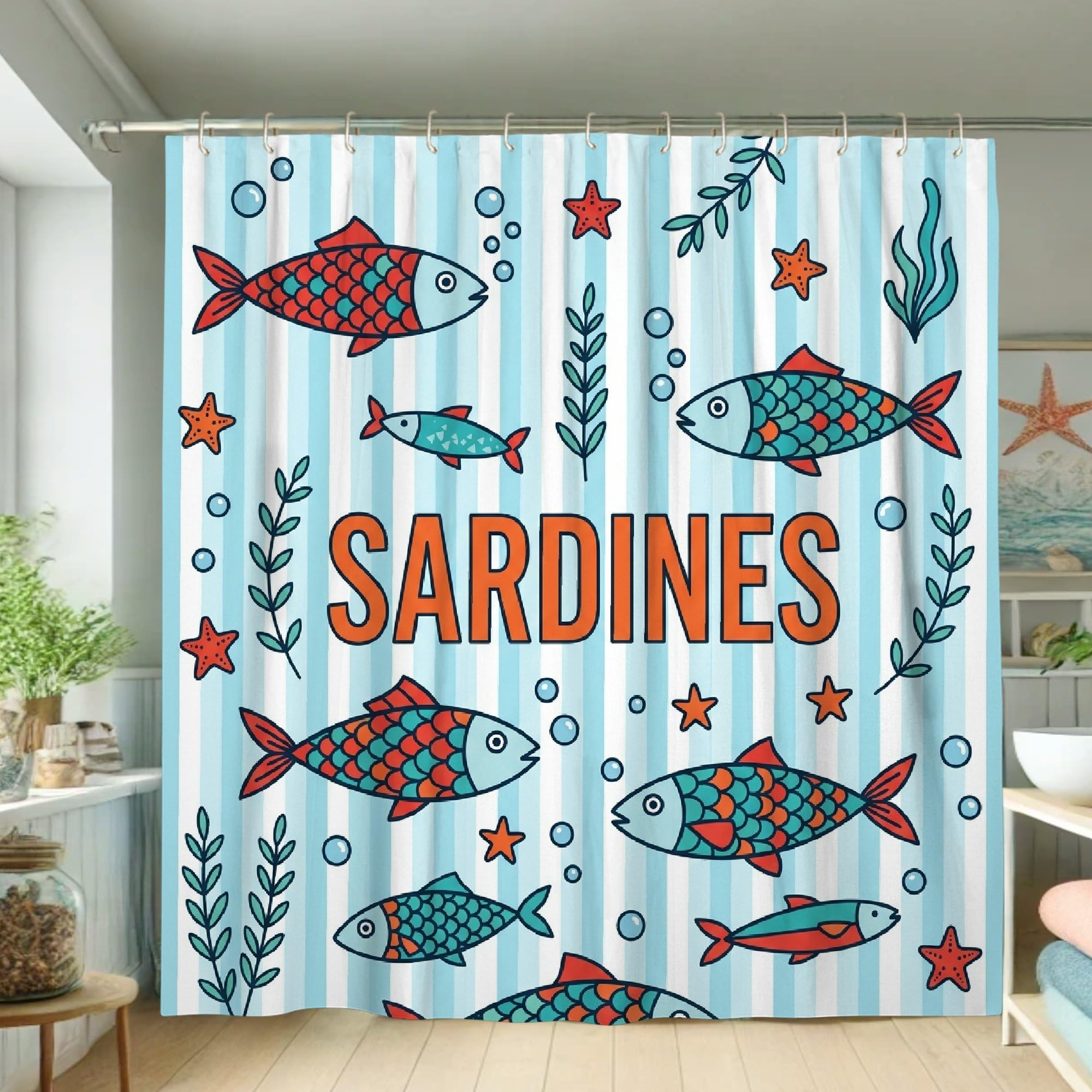 Rideau de douche polyester imperméable 183x183 motif nautique pour hôtel et maison