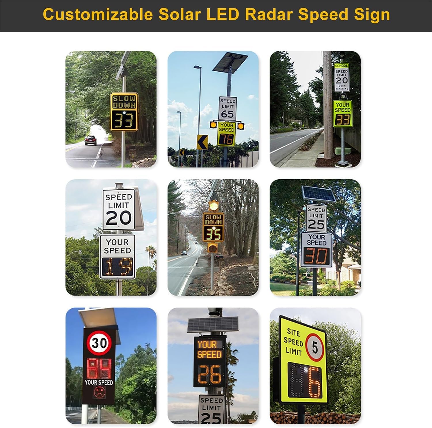 Panneau De Vitesse Radar, Panneau De Vitesse Radar LED À Panneau Solaire, Affichage De La Vitesse, Haute Luminosité Réfléchissante, Alliage Daluminium, Yellow 60X75cm