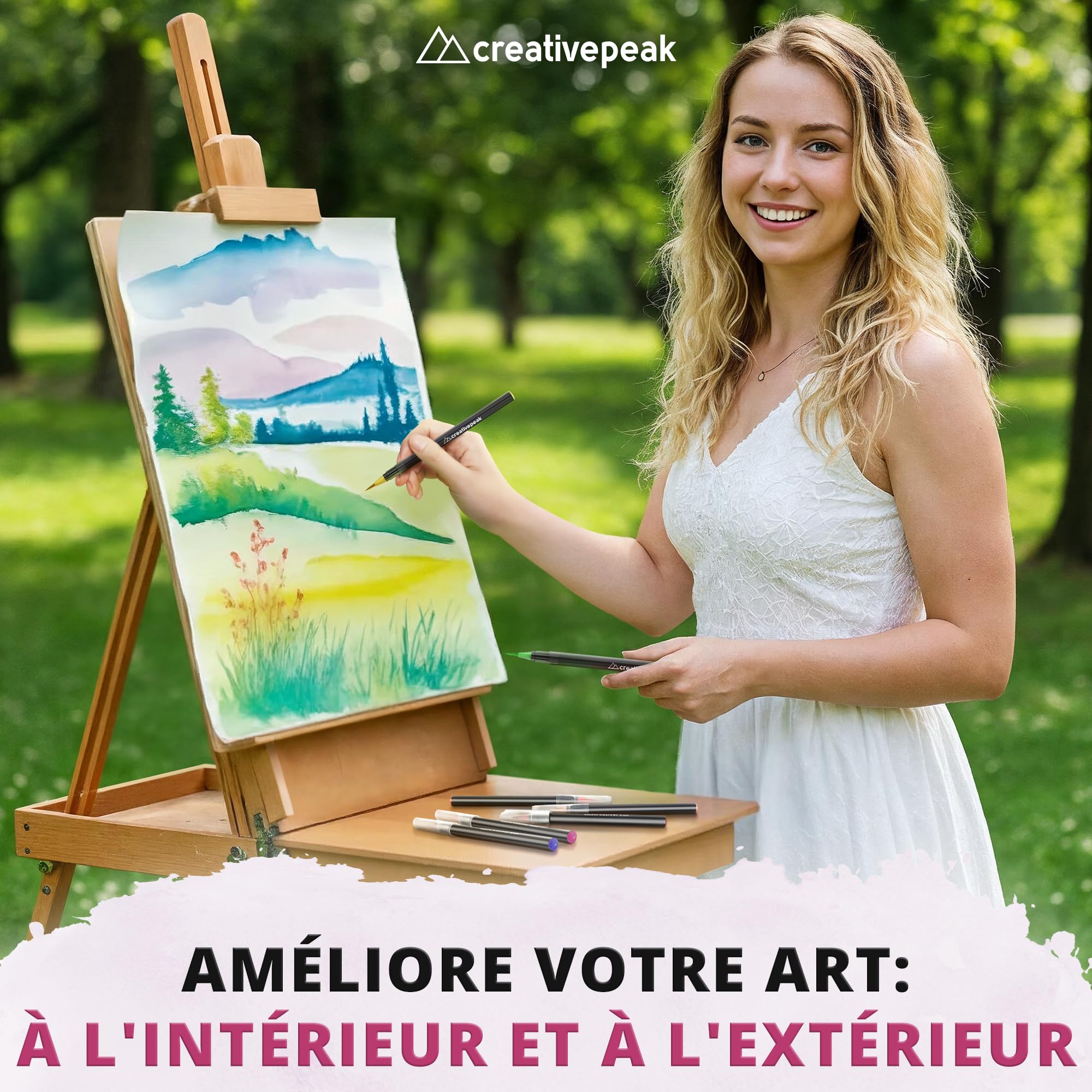 Creativepeak Stylos pinceaux aquarelle, 48 marqueurs de coloration à pointe souple avec 2 estompeurs, ensemble de stylos aquarelle pour calligraphie et lettrage