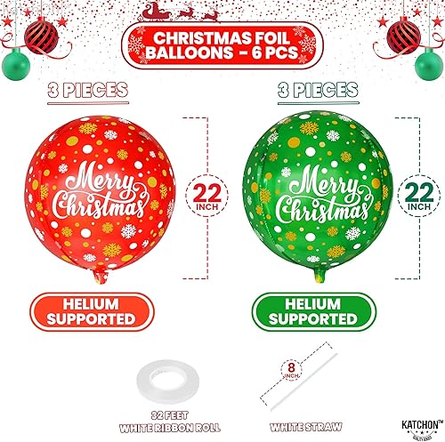 Miniatura 2 de KatchOn, Decoraciones de globos de Feliz Navidad, 22 pulgadas, paquete de 6, globos de papel de aluminio de Navidad rojos y verdes, globos de Mylar
