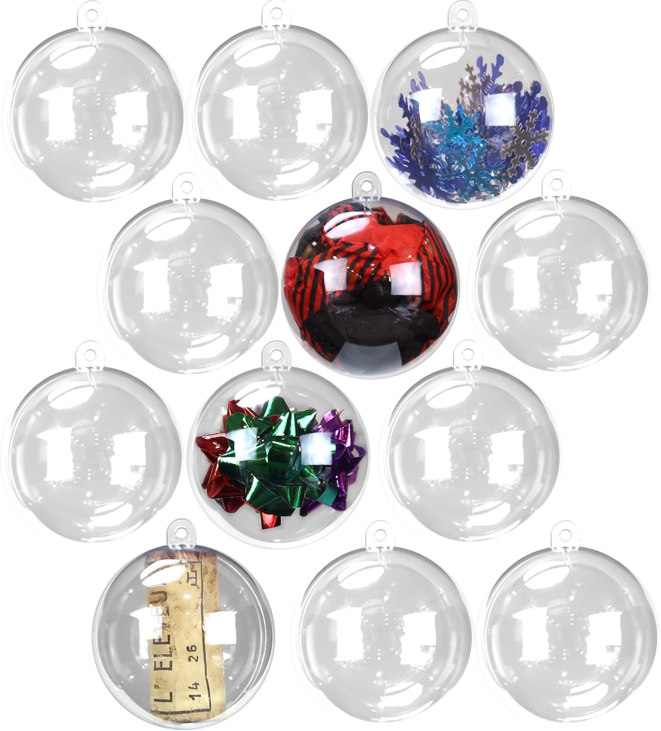 Iconikal 5 cm 12-Pack Fillable Clear Plastic Ball Ornaments, 2-Inch (50 mm) for DIY Crafts, Christmas & Holiday Decor